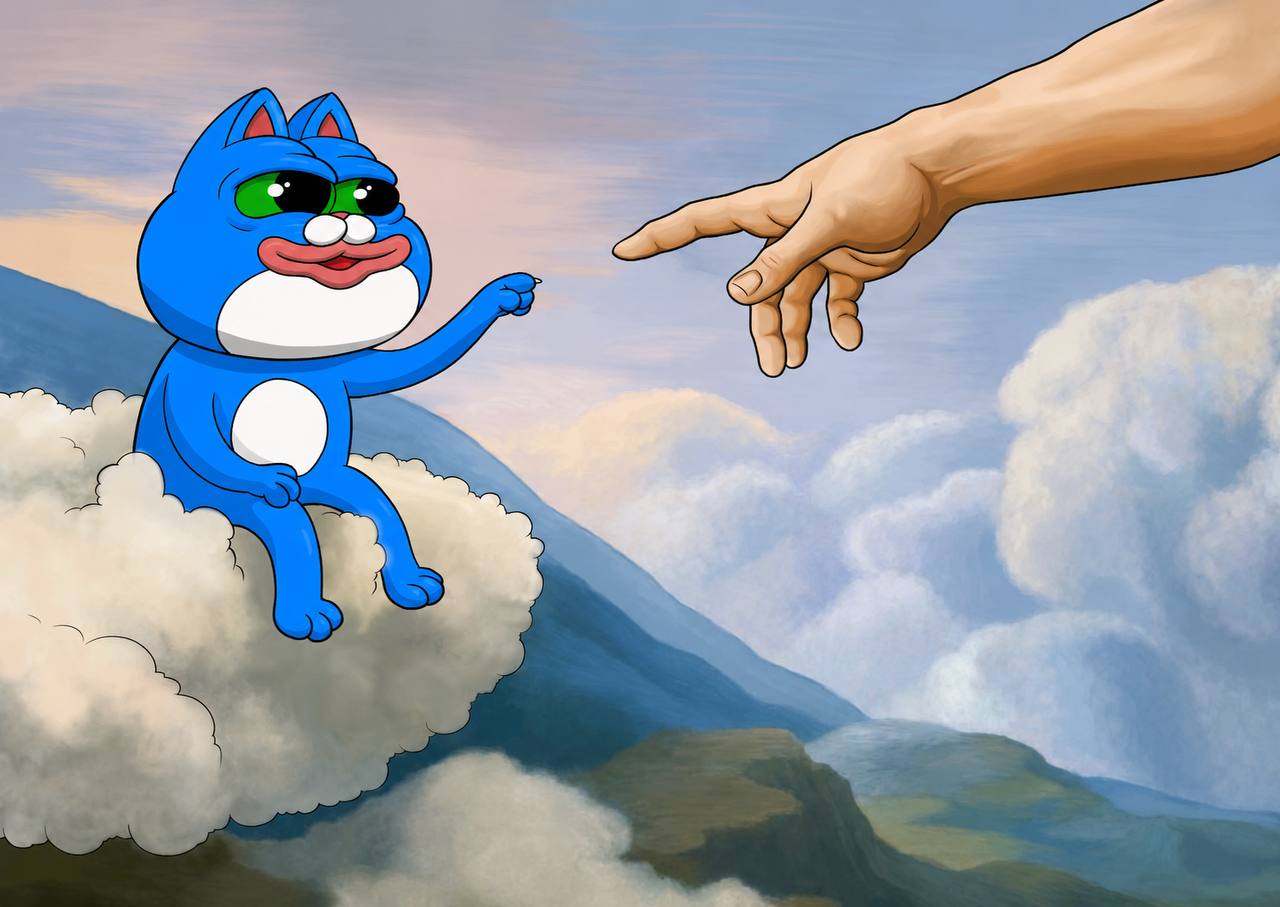 CHONK reaching toward a hand through the clouds