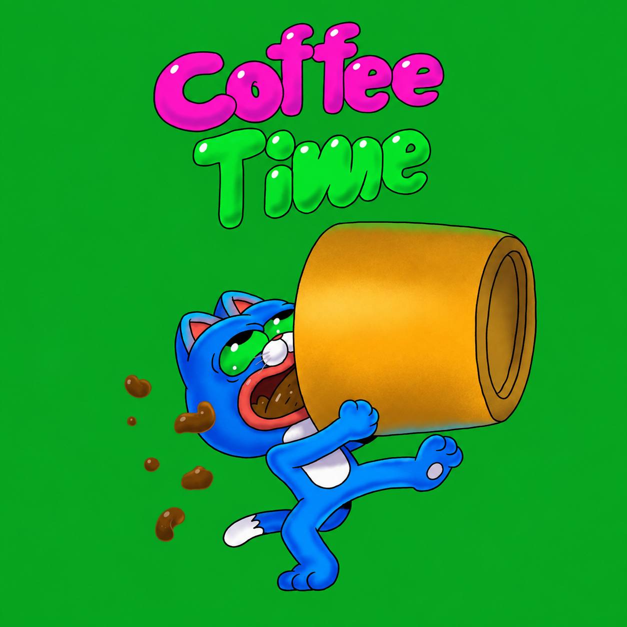 CHONK running with an enormous roll of coffee