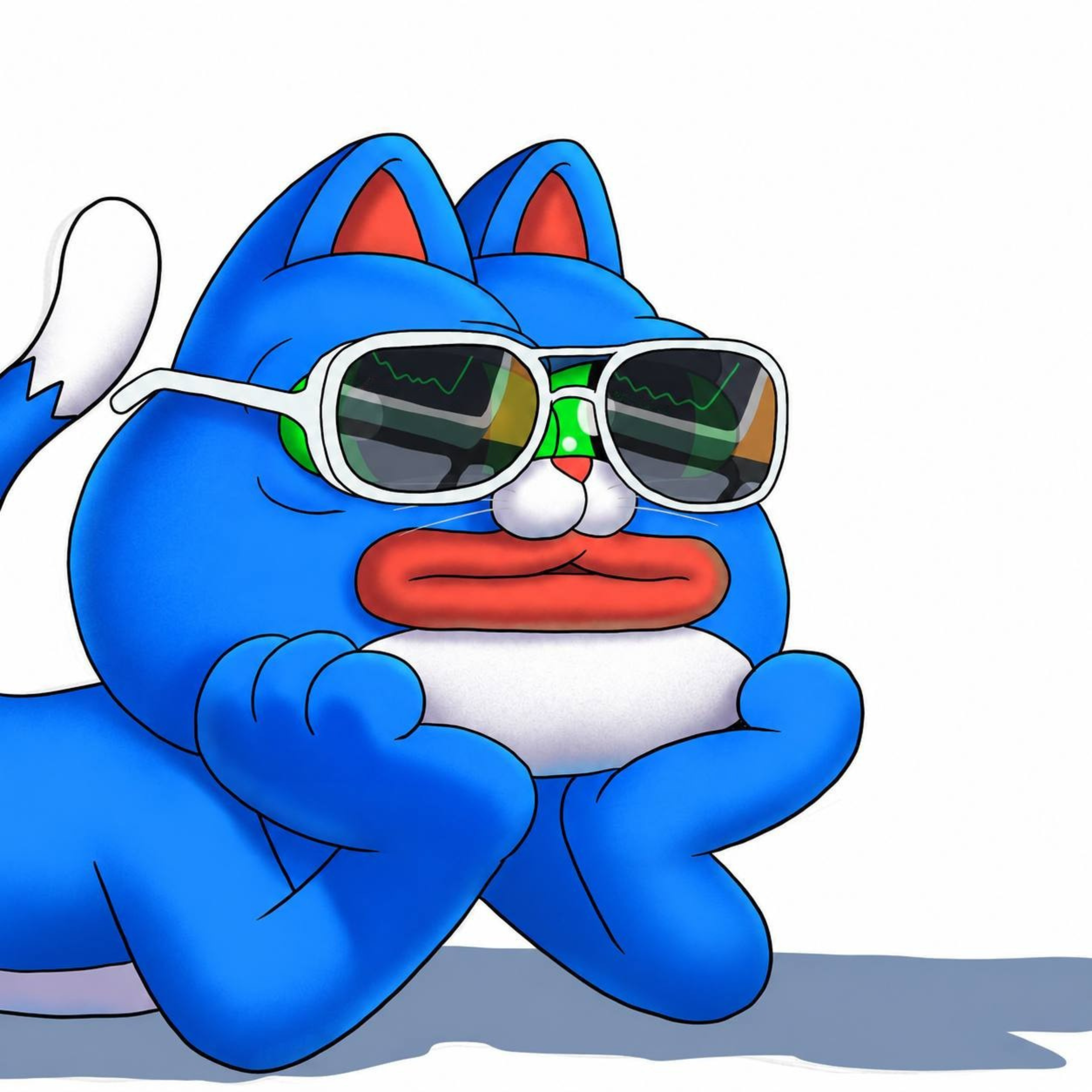 CHONK studying charts through oversized white glasses