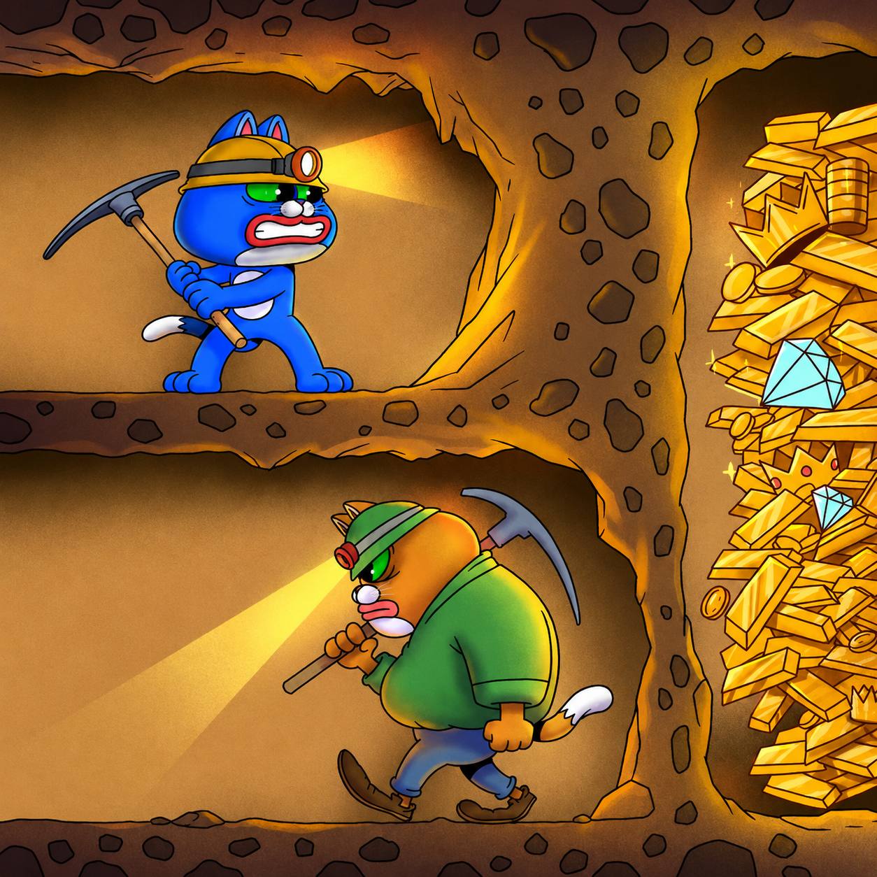 CHONK discovering treasure in a golden mine