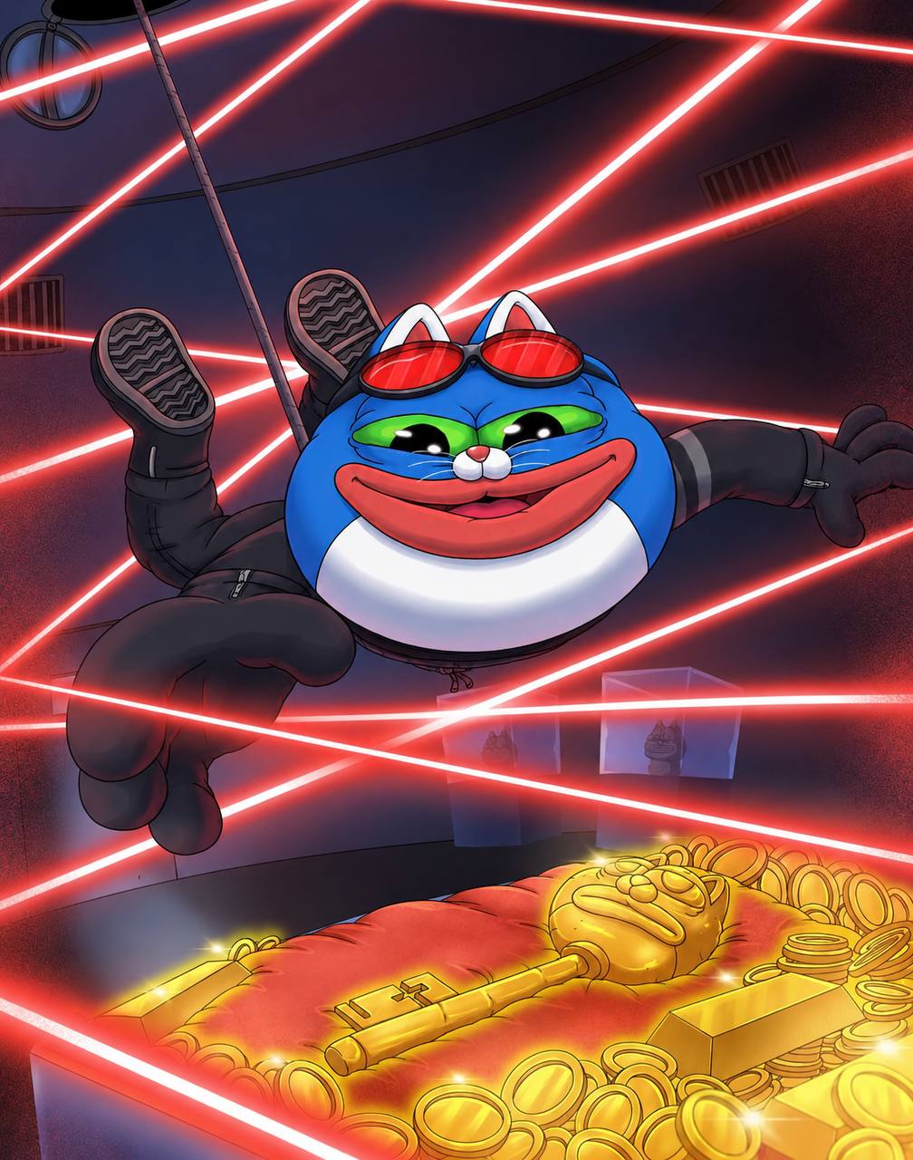 CHONK dodging red security lasers during a heist